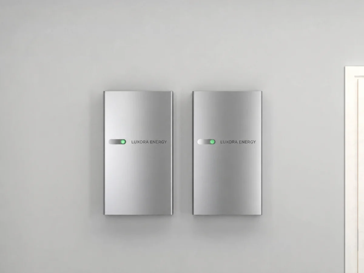 Dos baterías modulares Luxora Energy instaladas en una pared interior
