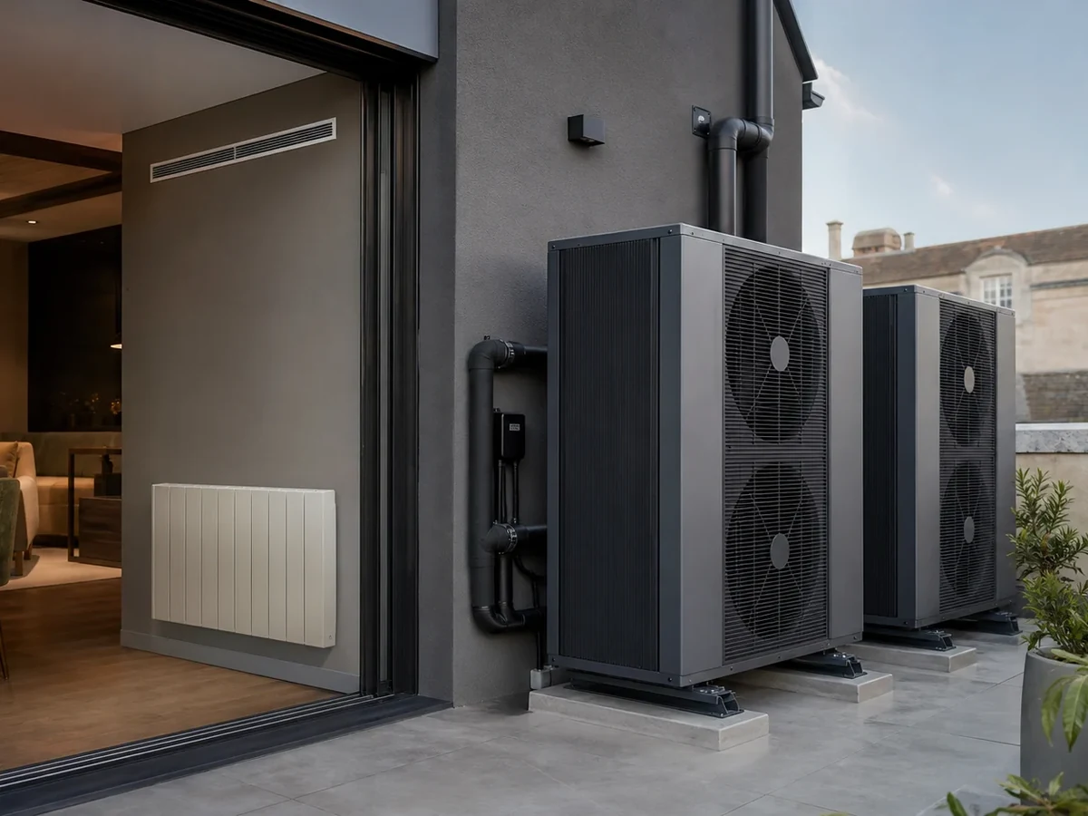 Sistema contemporáneo de aerotermia integrado junto a una vivienda
